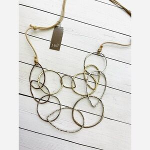 NEW NWT J. Jill Gold Silver Wire Geometric Adjustable Cord Necklace $49 Retail